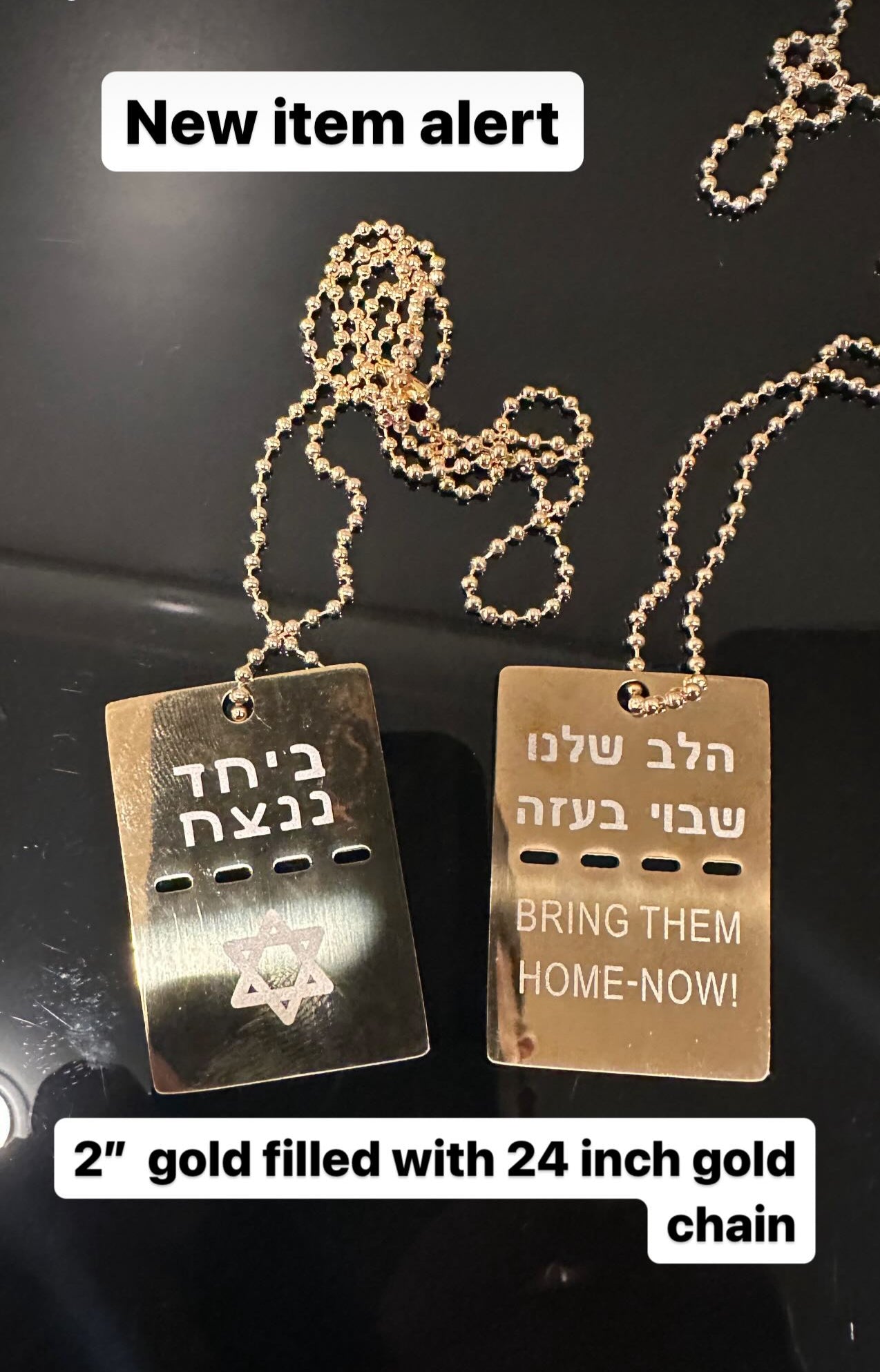 2 inch double sided dog tag hand maid in Israel with 24 inch chain 15% off today