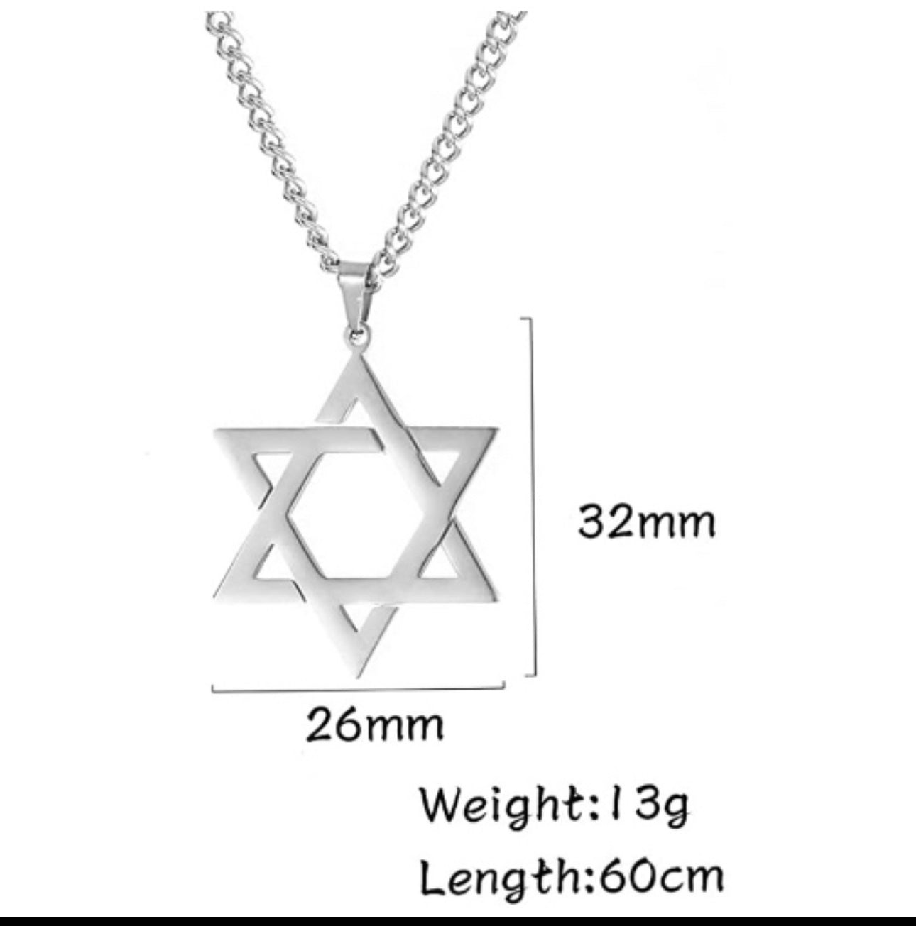 silver stainless steel  Magen David Jewish Star with 24 inch chain brand new hand made in Israel support Israel