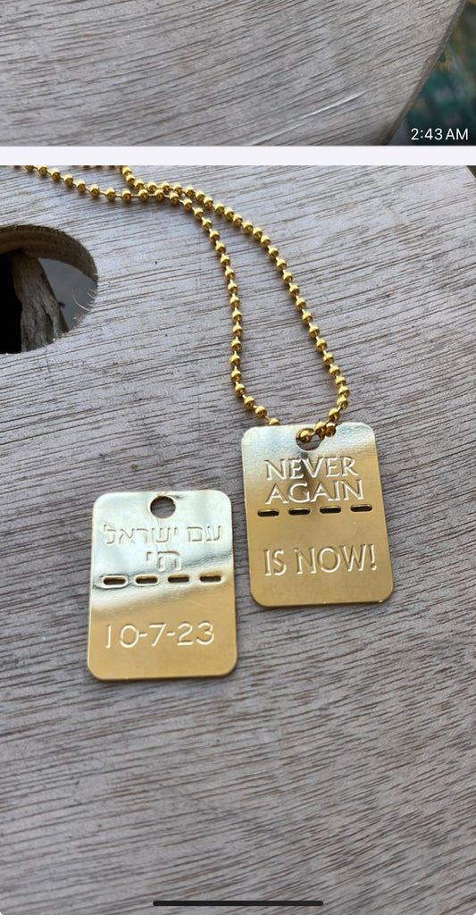 Never again is now ! BRING THEM HOME NOW  GOLD hand made in Israel ships from New York