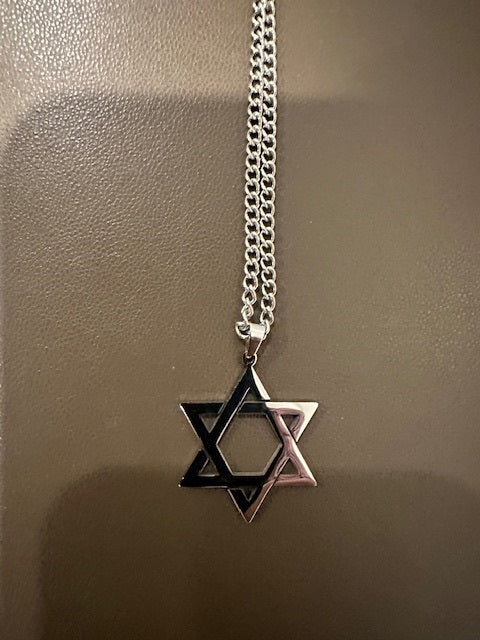 silver stainless steel  Magen David Jewish Star with 24 inch chain brand new hand made in Israel support Israel