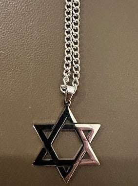 silver stainless steel  Magen David Jewish Star with 24 inch chain brand new hand made in Israel support Israel