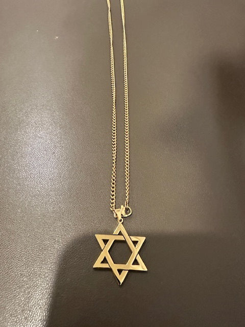 Gold  stainless steel Magen David Jewish Star with 24 inch chain brand new hand made in Israel support Israel