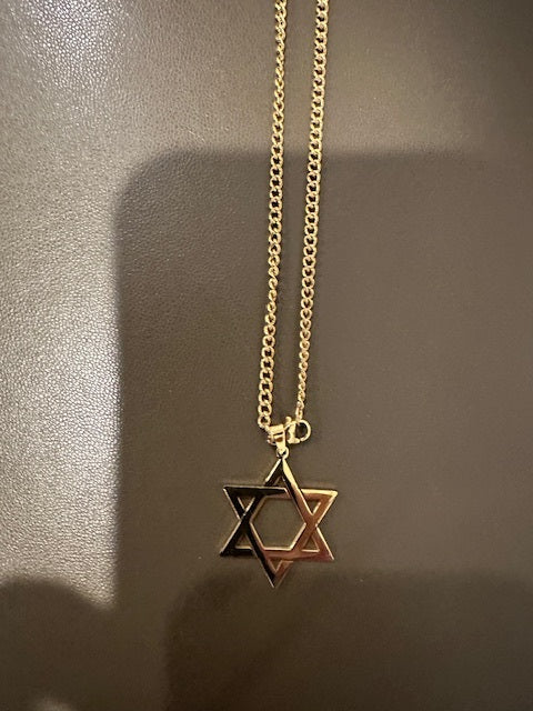 Gold  stainless steel Magen David Jewish Star with 24 inch chain brand new hand made in Israel support Israel